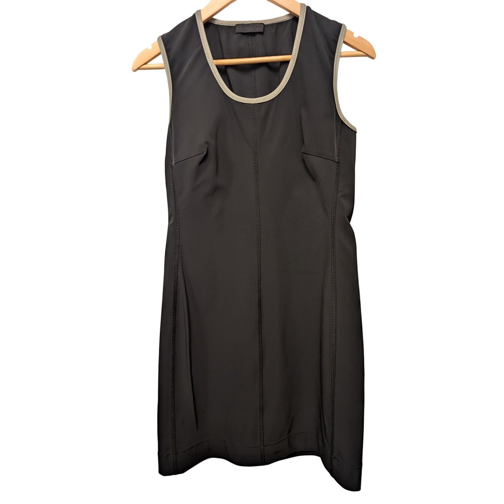 Prada Sleeveless Shift Dress Black Contrast Green Trim Chic Sporty Minimalist